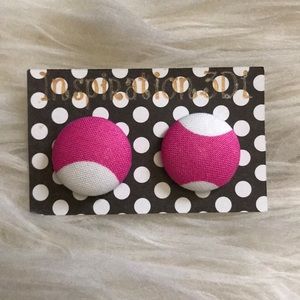 Pink & White Polka Dots Handmade Button Earrings